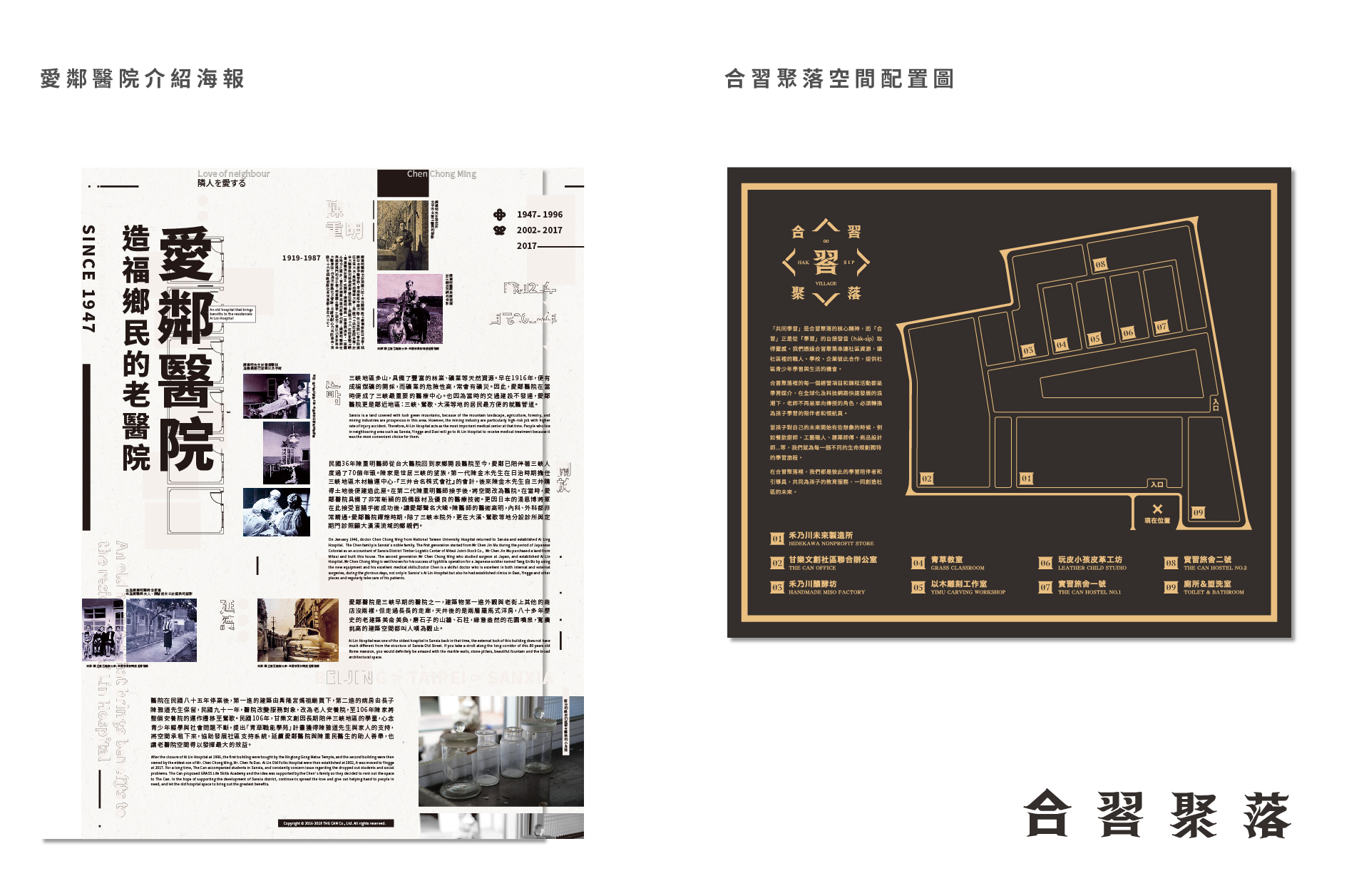 愛鄰醫院介紹海報及合習聚落空間配置圖 | 合習聚落 | 三峽工藝＆產業的共好實踐基地