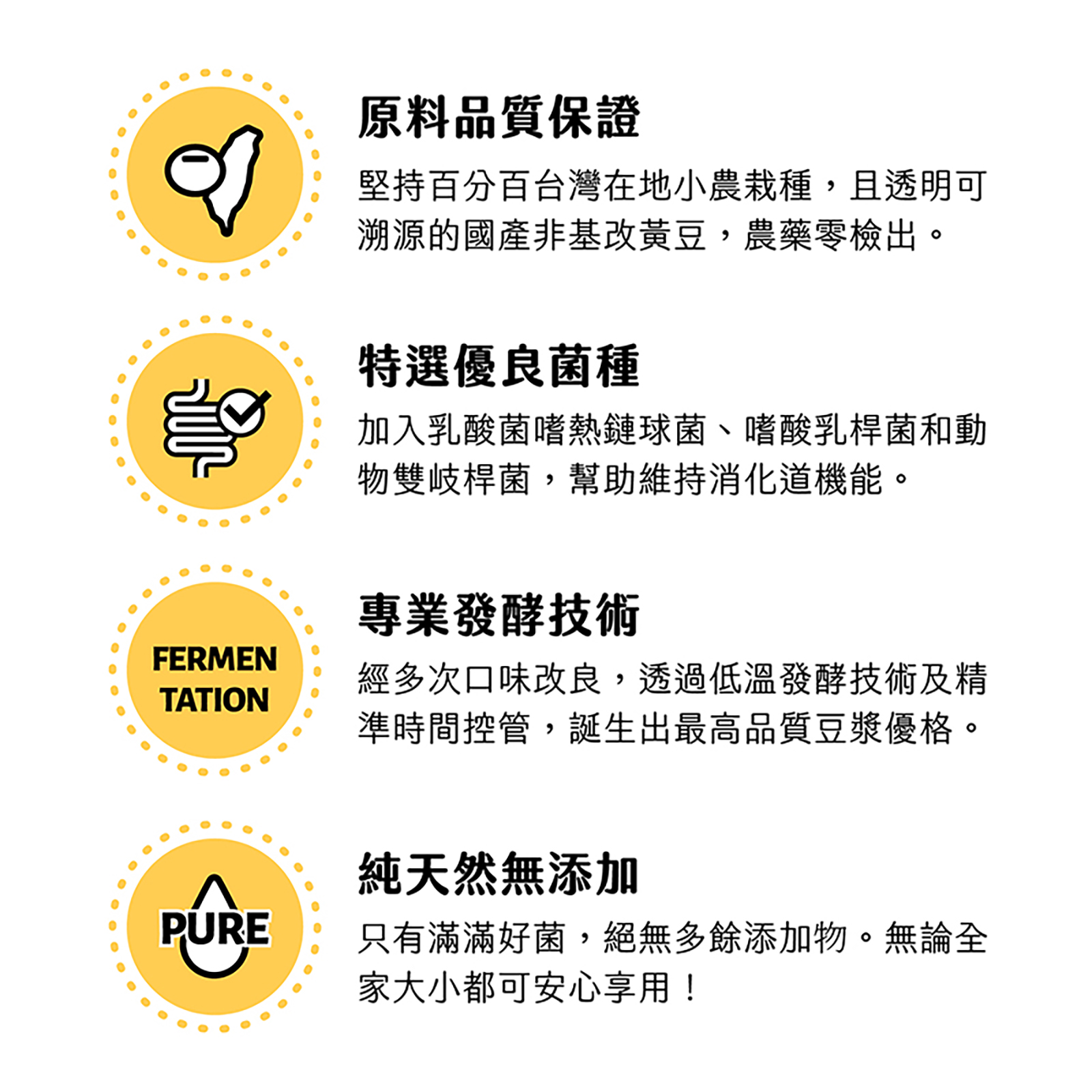 天天攝取好菌，維持消化道機能好輕鬆！低脂肪、零膽固醇、無奶製品成份，全素者以及乳糖不耐症者皆可安心享用，一起好菌多、健康好生活！滑順又香濃的豆漿優格有多種創意的美味吃法，搭配喜愛的果醬、穀物麥片或新鮮水果，溫柔地喚醒腸胃，開啟清爽的早晨。也能加入桑葚果醬攪拌均勻，變成酸甜滋味的低卡沙拉醬，自製的清爽沙拉美味又健康！ | 改變生命的豆漿店 | 禾乃川國產豆製所