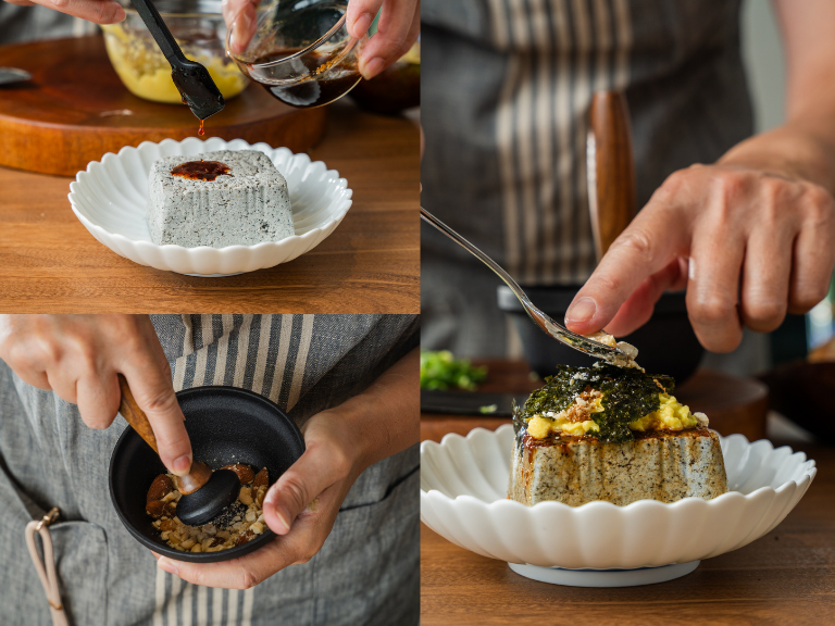 「芝麻豆腐」可以開封即食，非常適合忙碌的現代人。無論是涼拌、煎炒還是燉煮，它都能輕鬆融入各式料理中，鹹甜皆宜，為菜餚增添獨特的芝麻香氣與豆腐的扎實口感，讓你的每一餐都更豐富、美味，賦予菜餚獨特風味。 | 改變生命的豆漿店 | 禾乃川國產豆製所